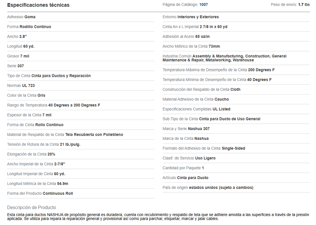 Cinta para ducto gris ( 815152109 ) 19Mm X 2 X 55 Mts