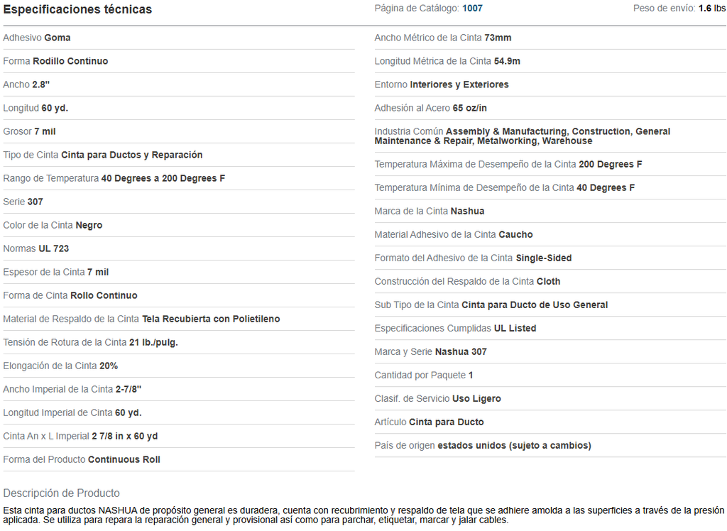 Cinta para ducto negra ( 815152112 ) 19 Mm X 4 X 55 Mts