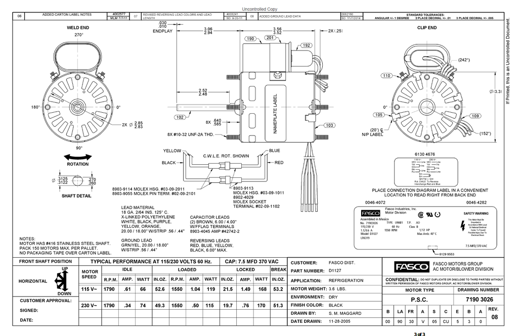 Motor 1/12 a de 1/20 HP con 1550 RPM 115/230v - FASCO