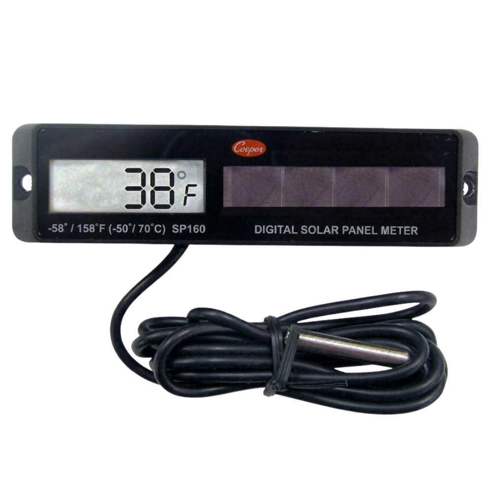 Termómetro solar panel blanco, respaldo de batería AAA de 1.5v, -58°F a 158°F / -50°C a 70°C