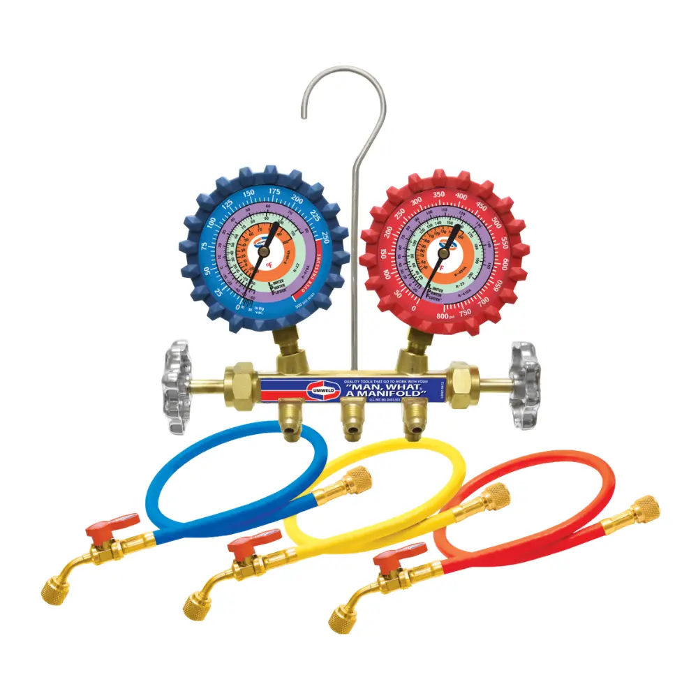 [HERMANUNI-QS4L5H] Manifold con protectores para R22, 404A, 410A - UNIWELD